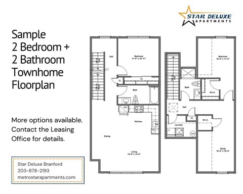 Floor plan for 2 beds, 2 baths, 1346 sqft